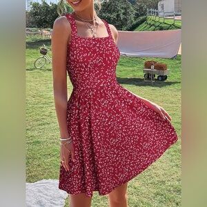 Chic Red Patterned Midi Dress